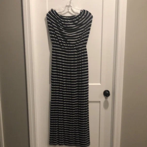 J Crew XS Navy and White Stripe Tube Maxi Dress